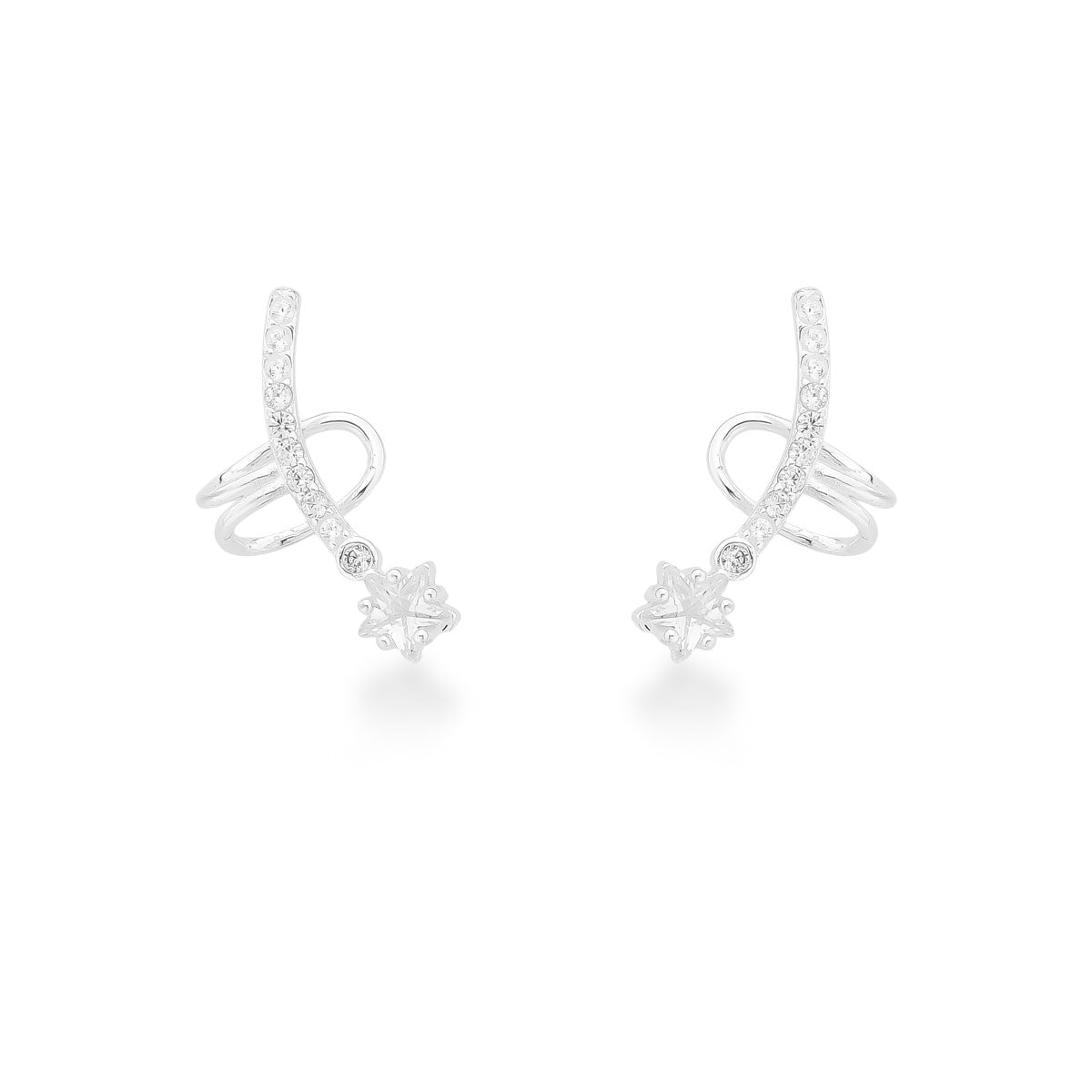 Brinco Ear Cuff com Ponto de Luz Estrela e Zircônias em Prata 925