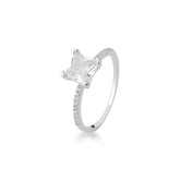 Anel Solitário Quadrado com Detalhes de Zirconia